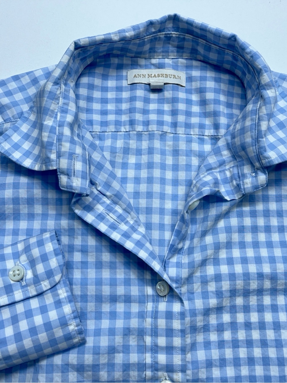 Ann Mashburn Popover Shirt Womens Small Blue Long Sleeve Gingham Poplin - Picture 14 of 16
